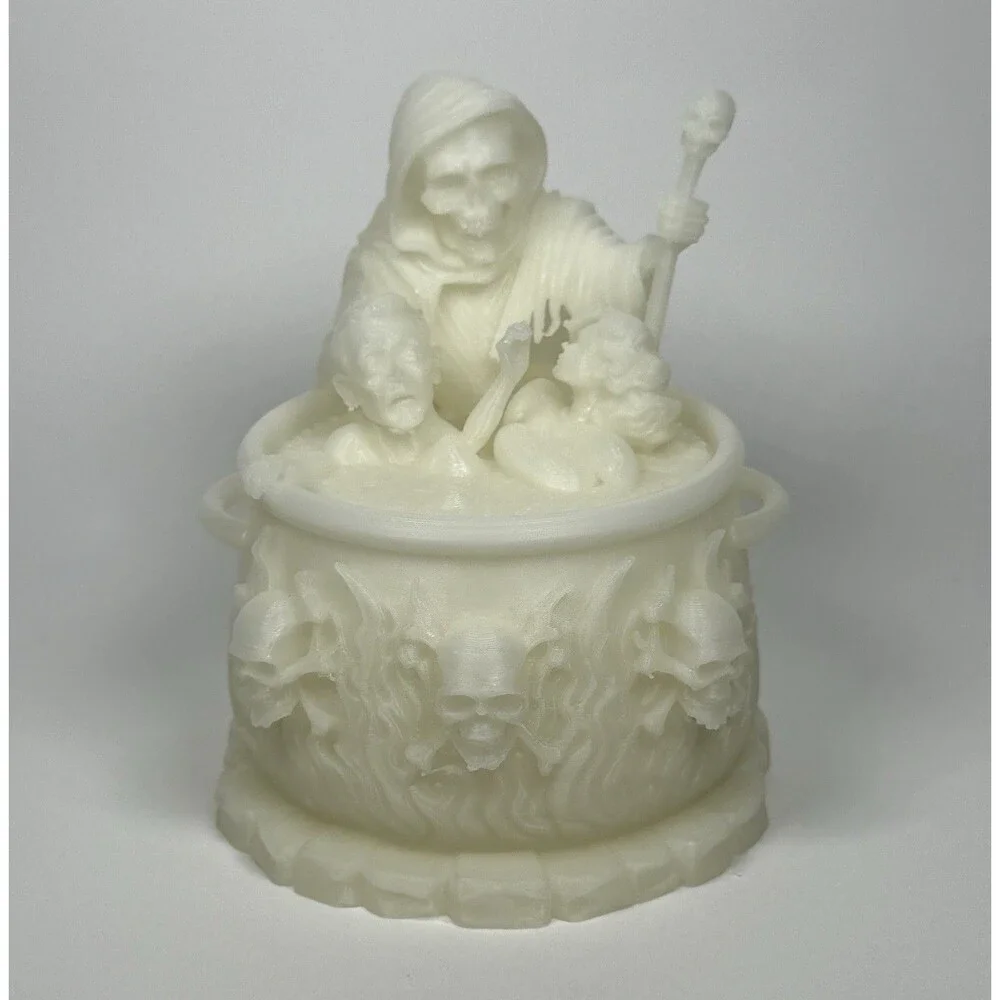 Grim Reaper Cauldron Boiling Skulls Glow In The Dark Toy Sculpture